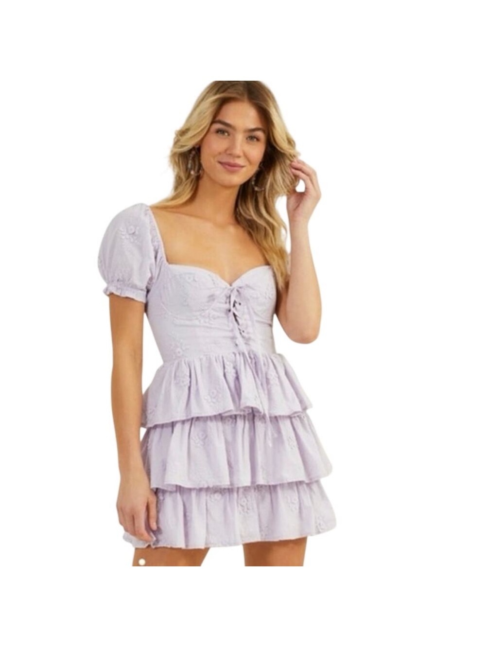 Altar'd State Lilac Eyelet Tiered Mini Dress